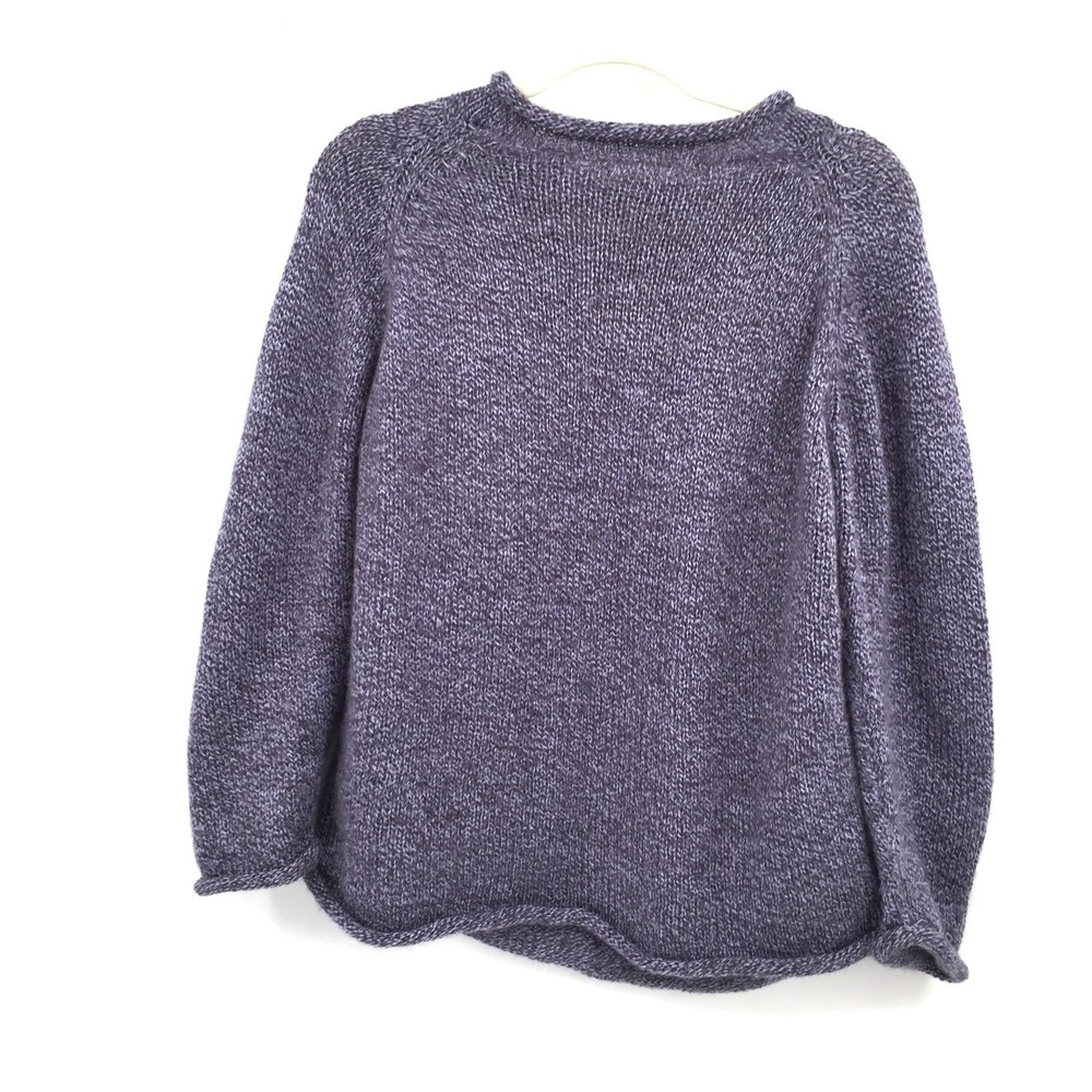 American South side alpaca wool Peru knit roll neck hem sweater purple L